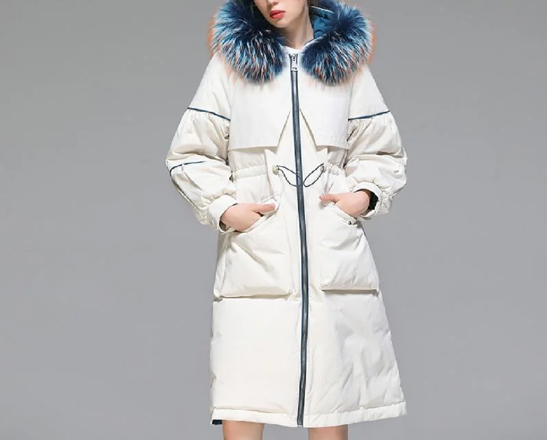 White 2023 Ladies Winter Hoodie Down Jacket Coats Long Women′s Down Jackets