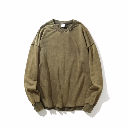 Cutoff Custom Cut and Sew 400 GSM Men Fashion Crew Neckacid Washed Sweatshirt Hoodie Cut at Bottom Homme Men Oversize Vintage