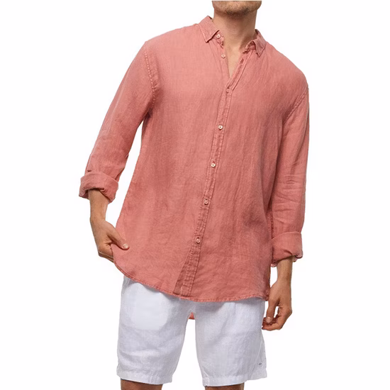 ボタンアップコットンリネンソリッドカラー長袖シャツメンズトレンディプラスサイズシャツ